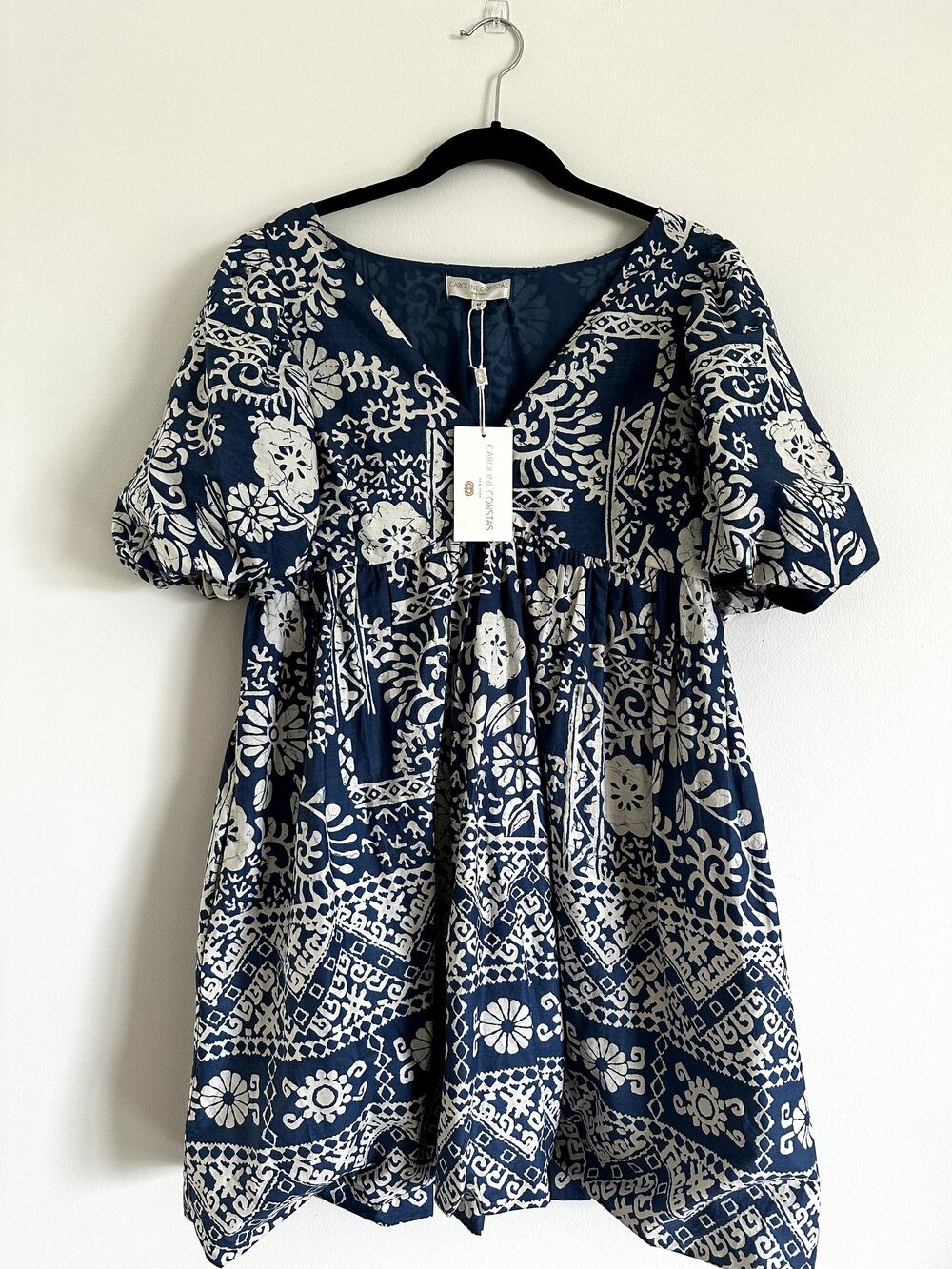 Caroline Constas NY Royal Blue Balloon Hem Dress Medium V-Neck Puff Sleeve